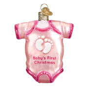 Babys First Christmas Pink Onesie Glass Ornament