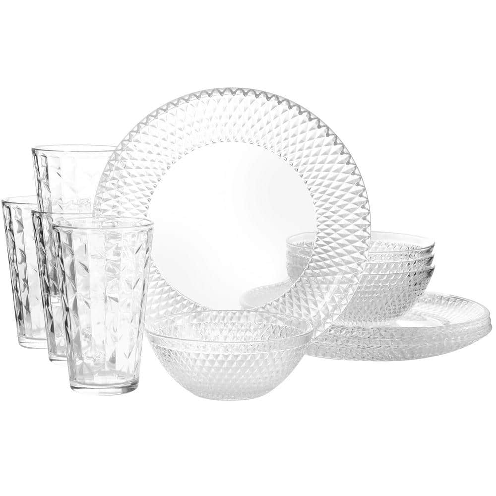 Clearview Diamond Glass 12 Piece Dinnerware Set by Homeportonline