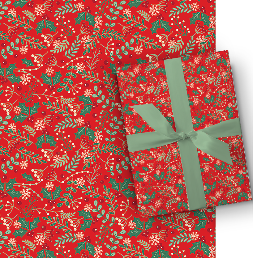 Botanical Roll Wrap - 30" x 168" - Holly Leaves