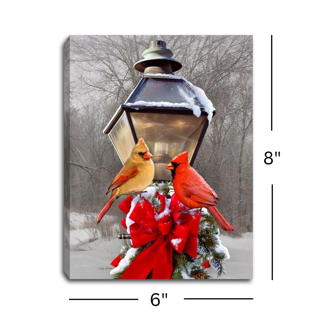 Lighted Easel Artwork - Cardinals in the Snow