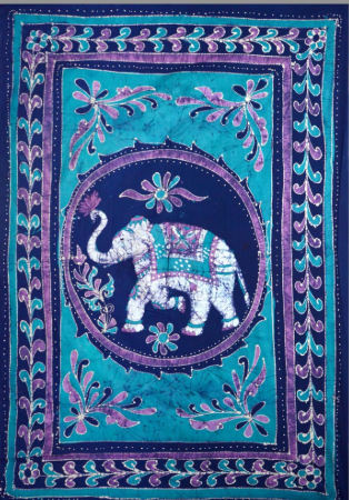 Tapestry Full Size White Elephant Batik Blue/purple by Homeportonline