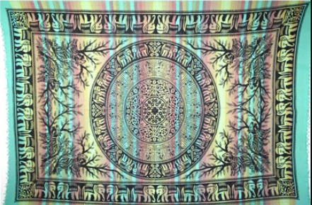 Tapestry Single Size Overprint Madras Elephant Green by Homeportonline