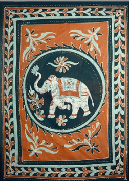 Tapestry Twin Size White Elephant Batik Orange/green by Homeportonline