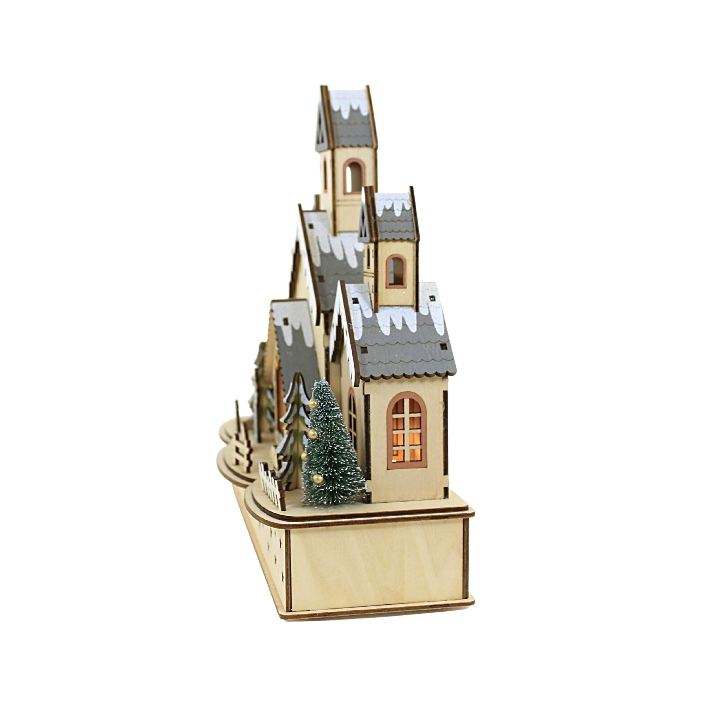 LED Wooden Church with Nativity Scene - 12 inch