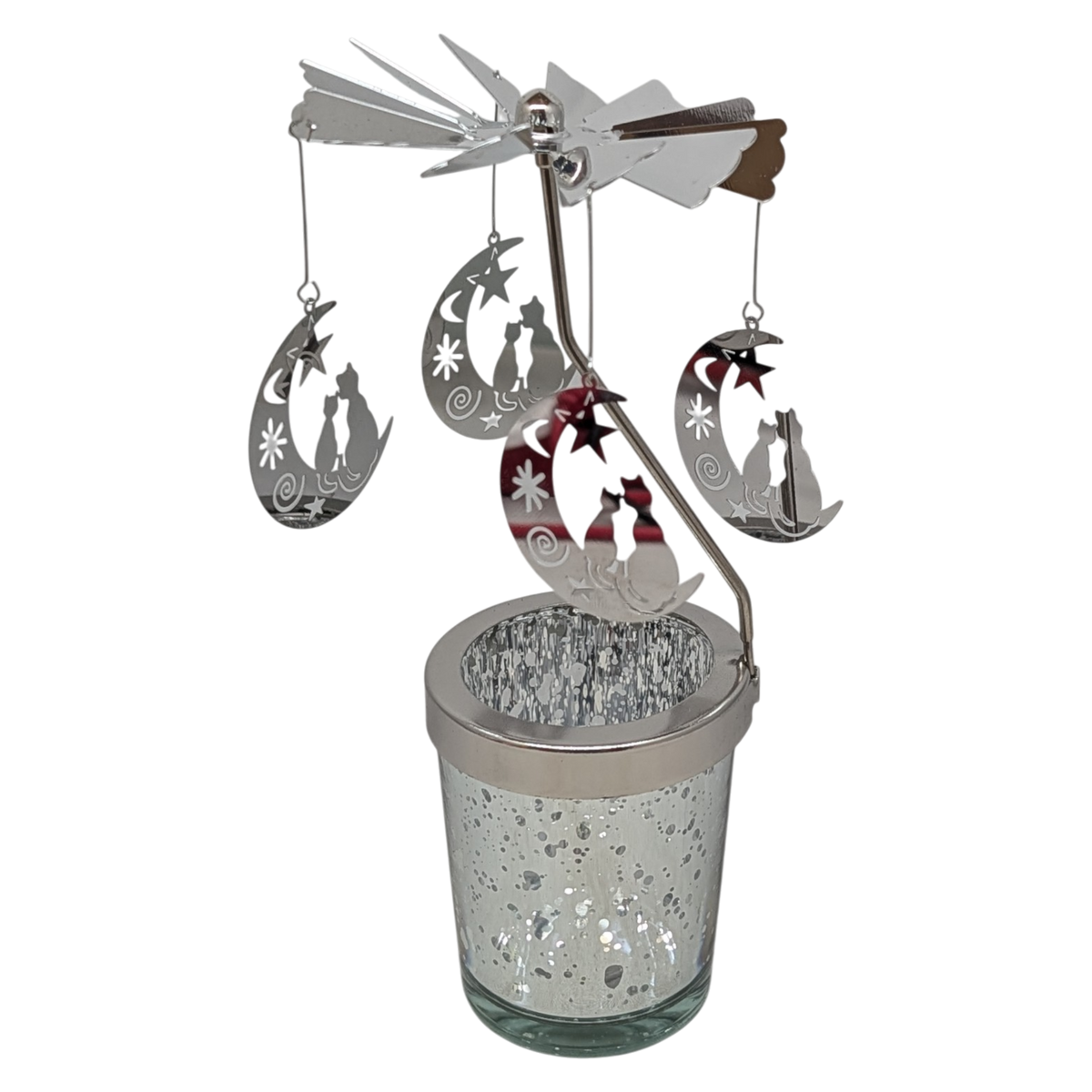 Starry Sky Rotating Candle Holder - Silver with Celestial Dangles