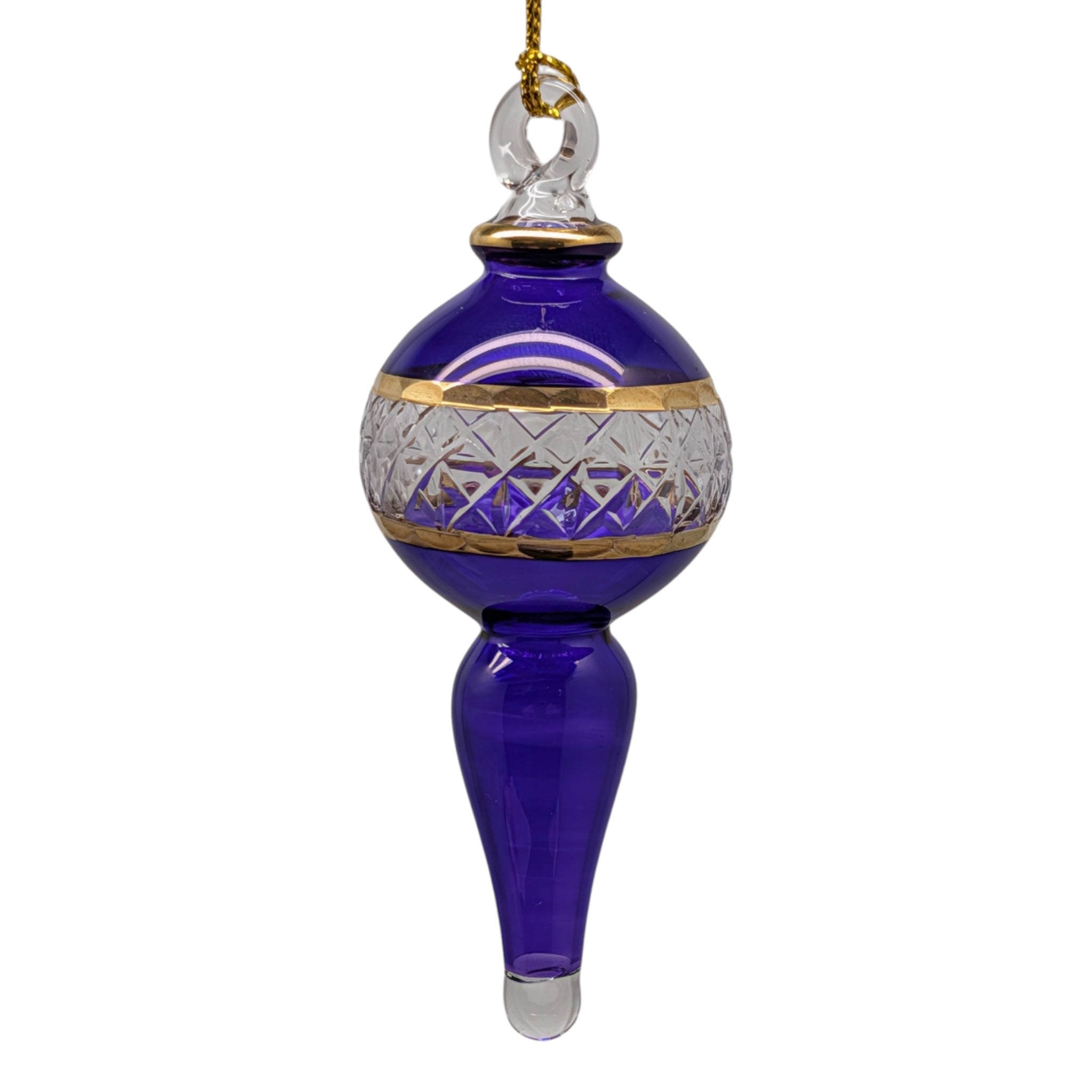 Lattice Glass Ornaments With Gold Accents - Purple Ball with Finial