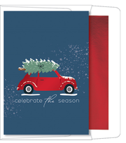 Foil Accented Embossed Cards (Vintage Car with Christmas Tree)