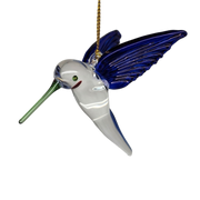 Feeding Hummingbird - Blue/Blue/Green - Egyptian Glass Ornament