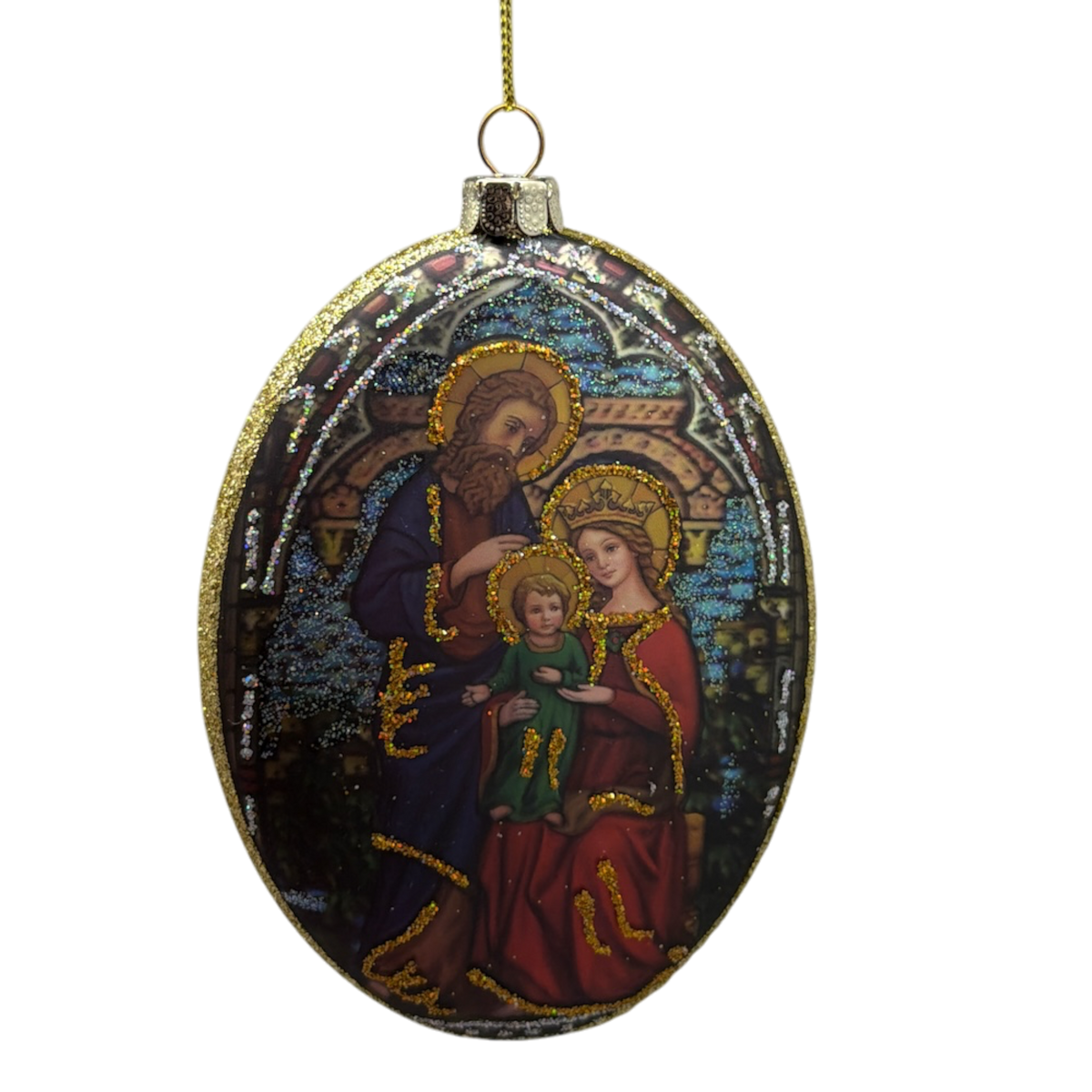 Stained Glass Style Holy Family Mary, Joseph and Jesus Ornament