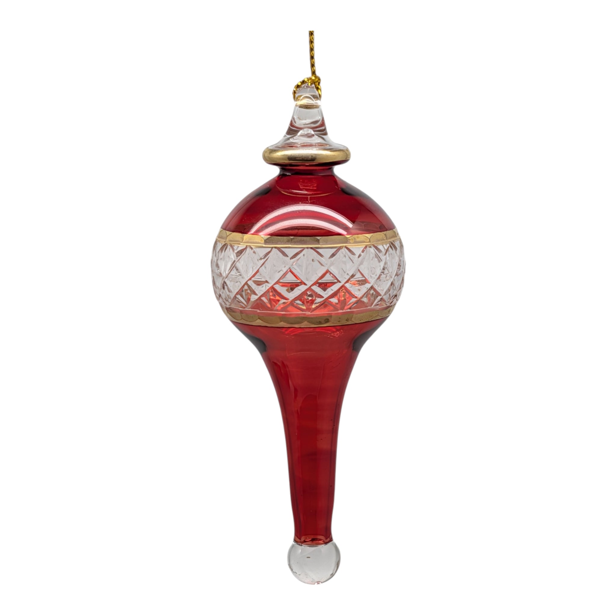 Lattice Glass Ornaments With Gold Accents - Red Stretched Teardrop