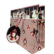 Large Gift Bag - Sledding Candy Cane Penguins