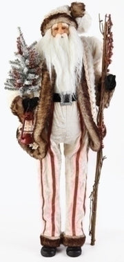 White Fur Santa Figure - With Tree And Staff - 32"