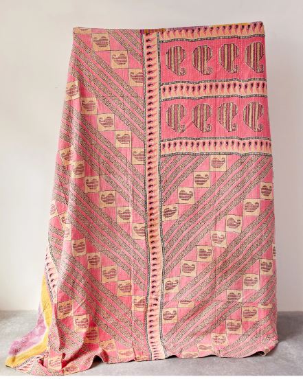 Kantha Stitched Throw Blanket Vintage Coverlet 86" Square - Fabrics & Patterns Will Vary by Homeportonline