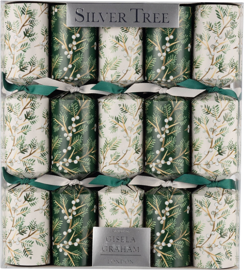 11 Inch 10 Count White Vine and Berries Holiday Crackers