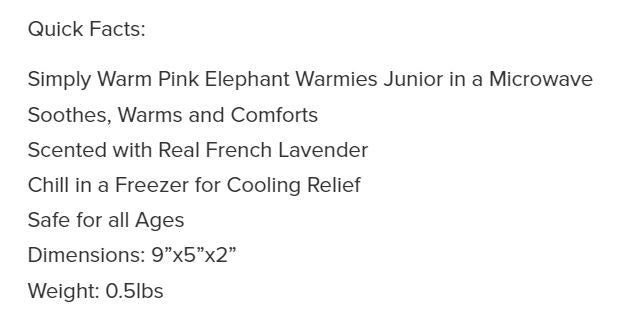 Warmies Junior Elephant Pink 9" by Homeportonline