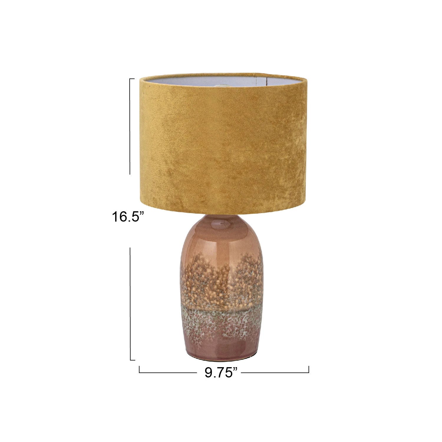 Lamp Tabletop Stoneware Reactive Glaze Velvet Shade Mauve & Mustard 16.5" High by Homeportonline