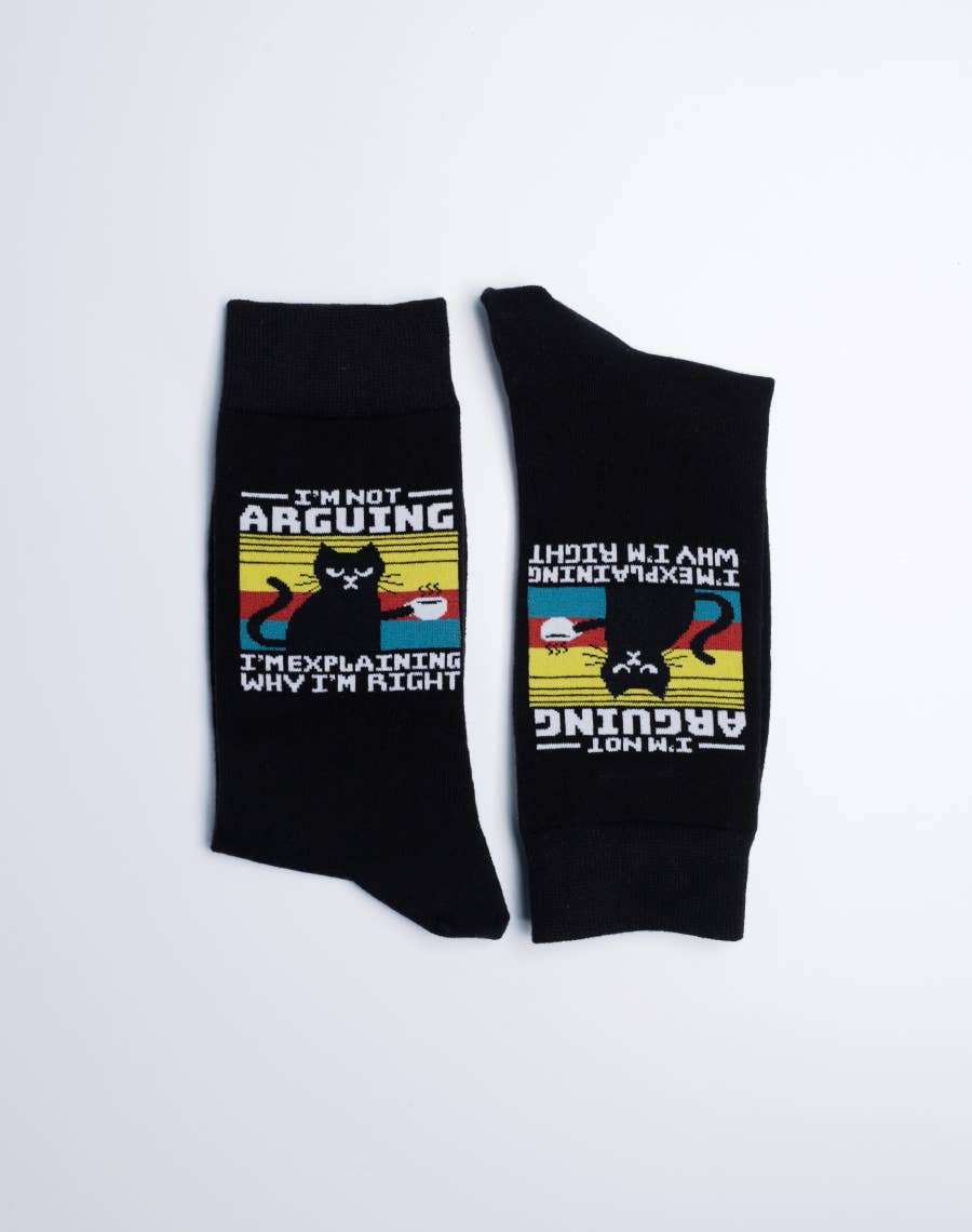 Men's I'm Not Arguing I'm Explaining Funny Cat Crew Socks by SidePony Boutique
