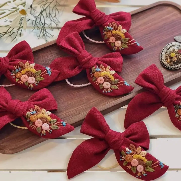 Embroidered Hair Bow