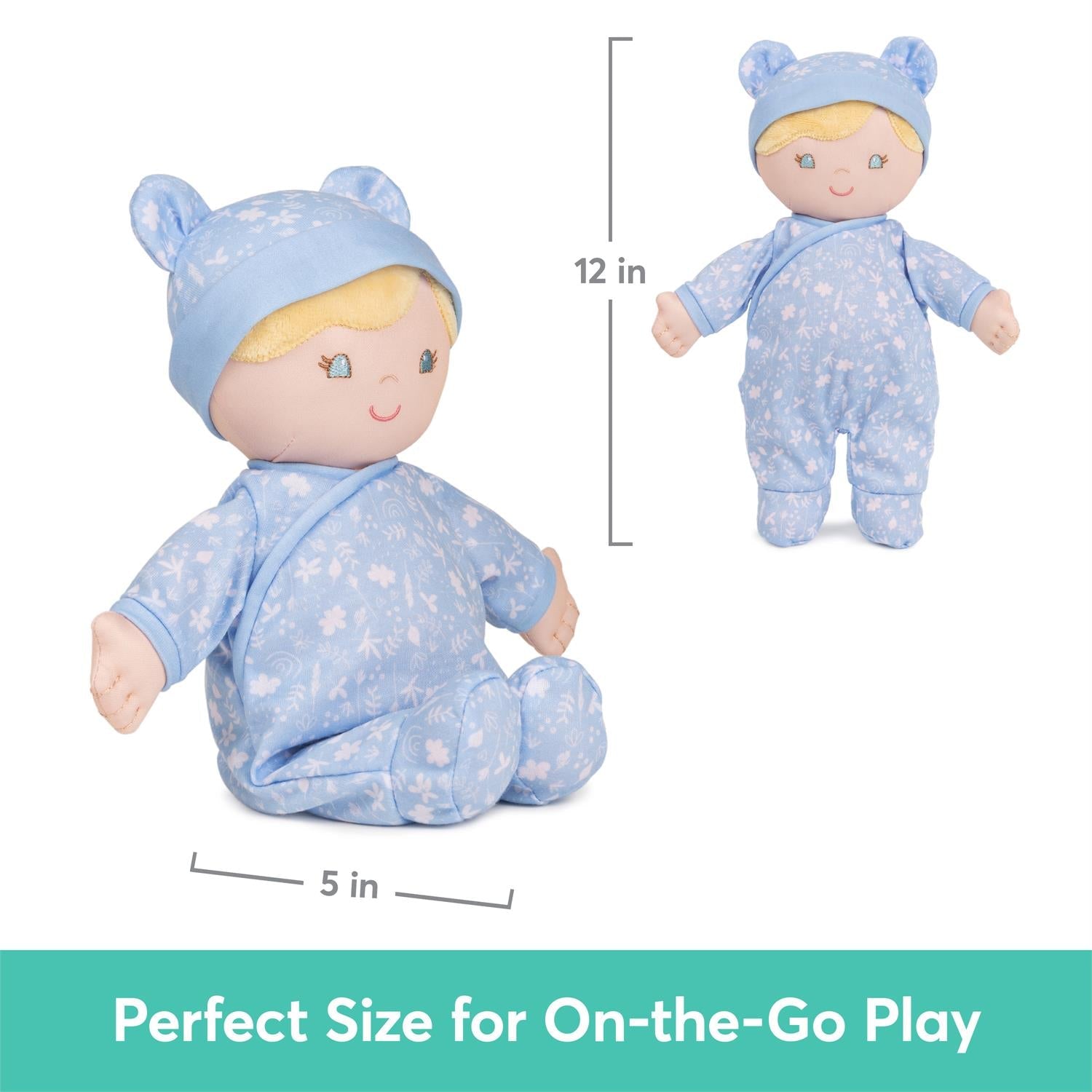 Plush Baby Doll Sustainable Aster Dressed In A Blue Onesie by Homeportonline
