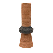 Vase Terracotta Black Embossed Raised Ring 12.25" H by Homeportonline