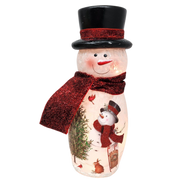 Lighted Glass Vase - Delightful Snowman  -9 Inches tall