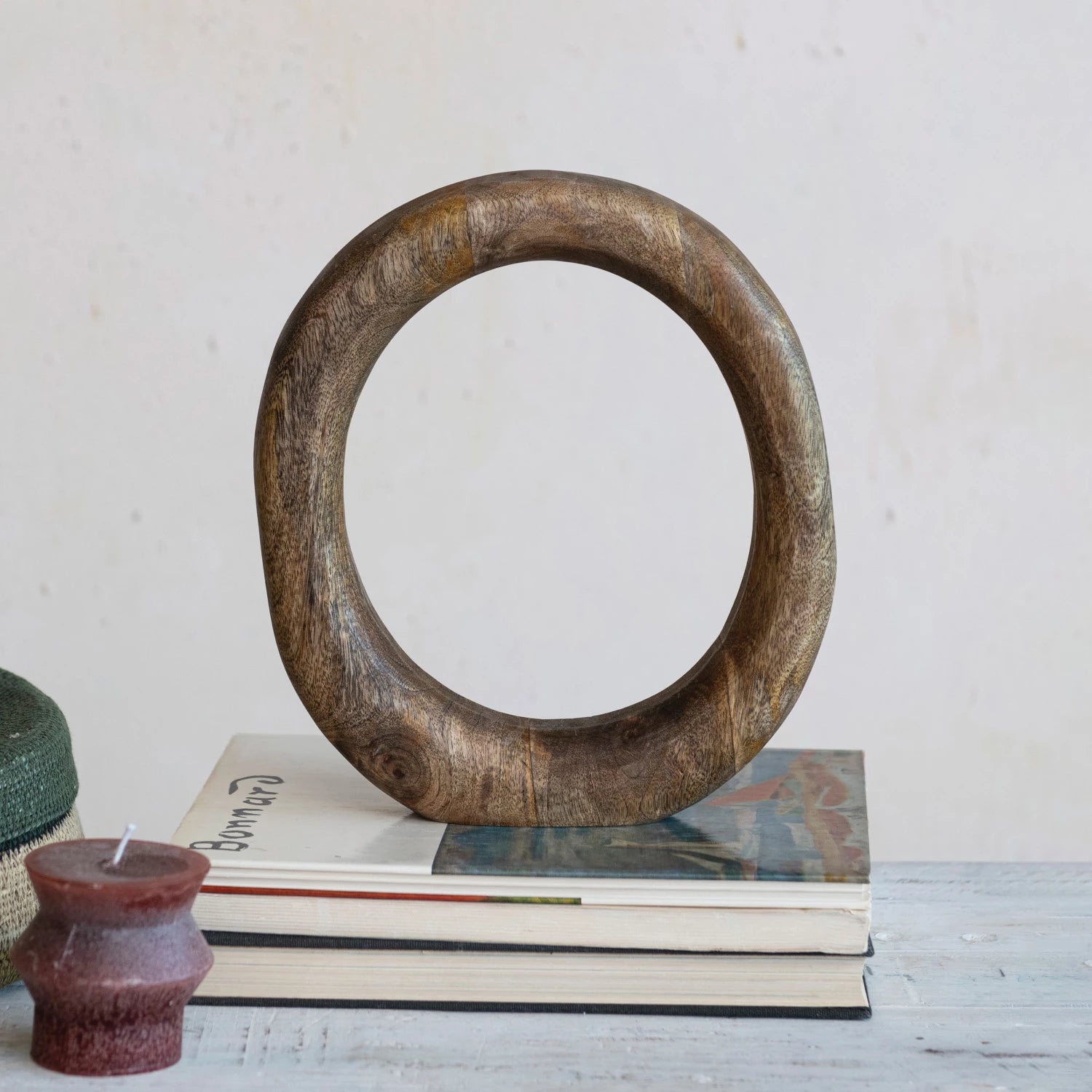 Decorative Sculpture Mango Wood Circle Natural 10.5"h by Homeportonline