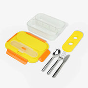 Bento Box - 2 Compartment with Utensils & Ice Pack - Lemon Chrome by Homeportonline