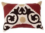 Pillow Lumbar Suzani Embroidery Cotton Burgundy, Tan & Dark Brown 20"L x 14"H by Homeportonline