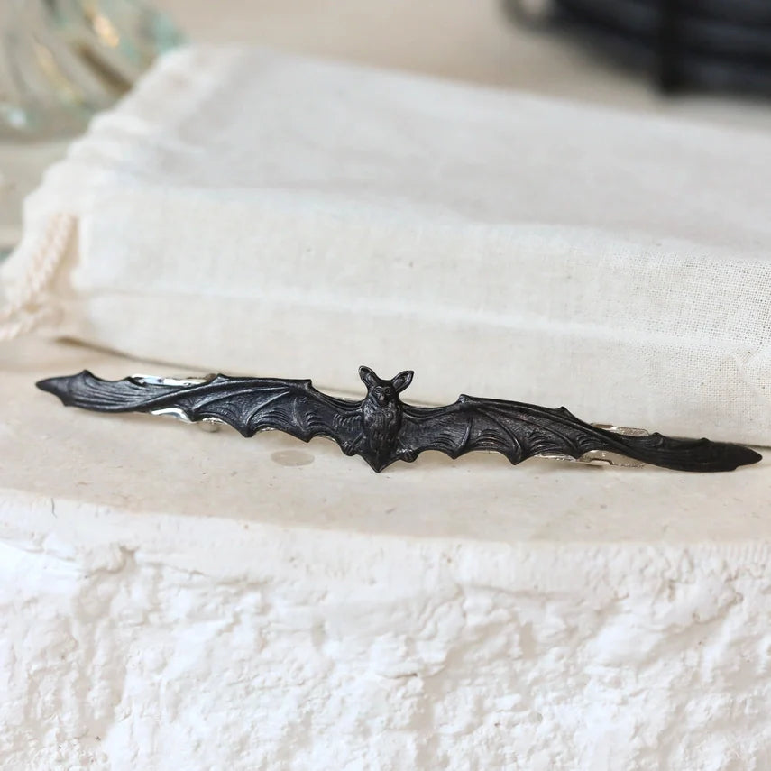 Bat Barrette: Halloween Hair Accessory: Black, Silver, Gold