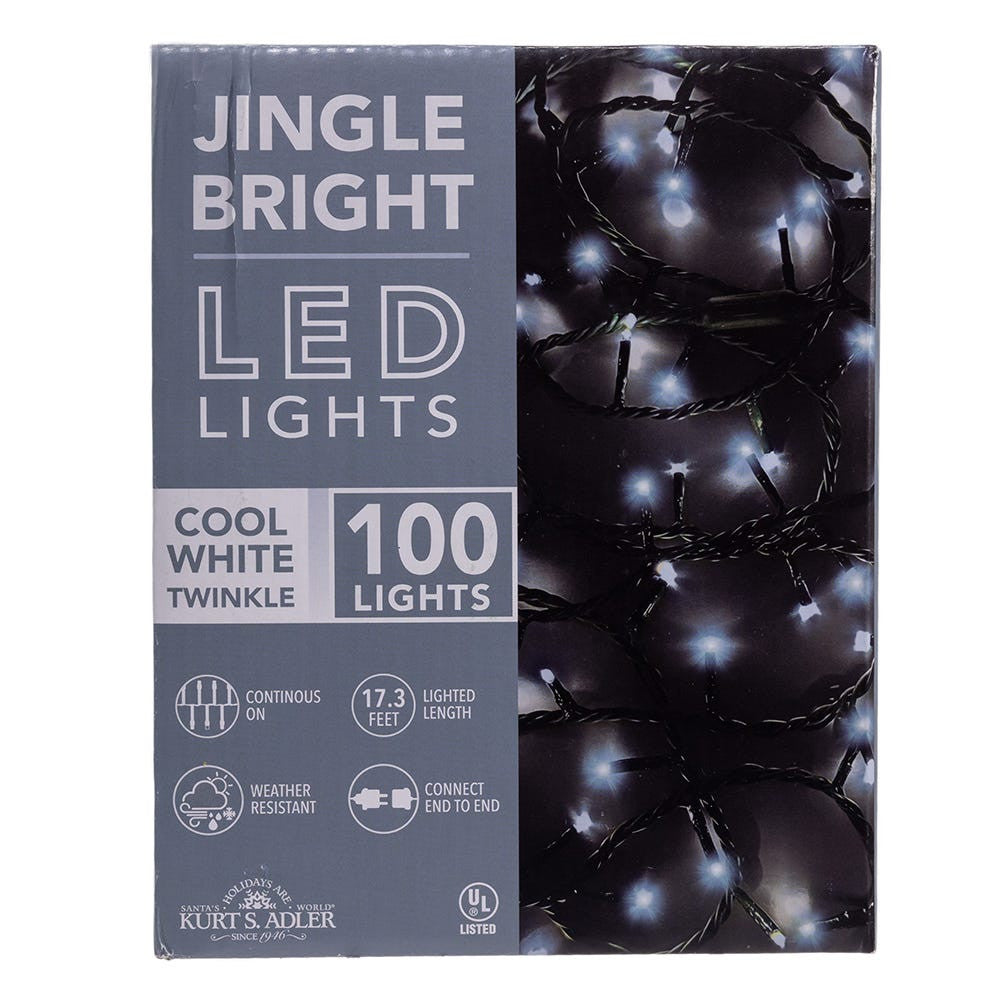 Jingle Bright 100 LED Light Set - Cool White Twinkle - Green Wire