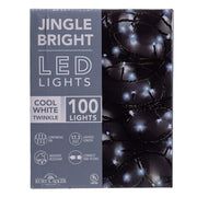 Jingle Bright 100 LED Light Set - Cool White Twinkle - Green Wire