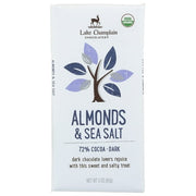 LAKE CHAMPLAIN CHOCOLATES, ORGANIC EXTRA-DARK CHOCOLATE, ALMONDS & SEA SALT