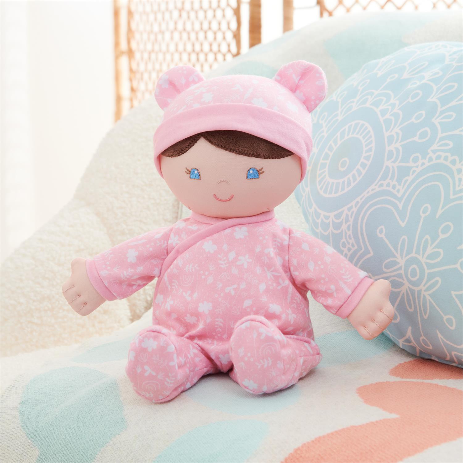 Plush Baby Doll Sustainable Rosabella Dressed In A Pink Onesie by Homeportonline