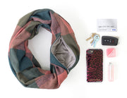 Stylish Plaid Infinity Scarf with Hidden Zipper: Muted Green & Red by SidePony Boutique