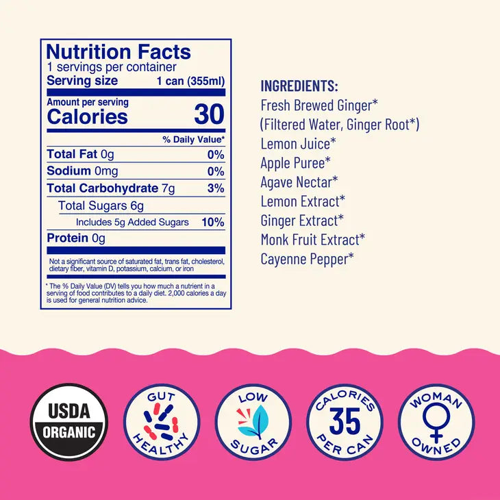 Lemon Ginger Sparkling Prebiotic + Probiotic Drink by Wild Lark