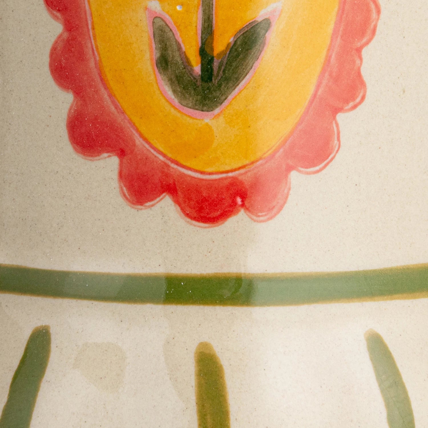 Vase Stoneware Flower & Stripes with Handles 8"h by Homeportonline