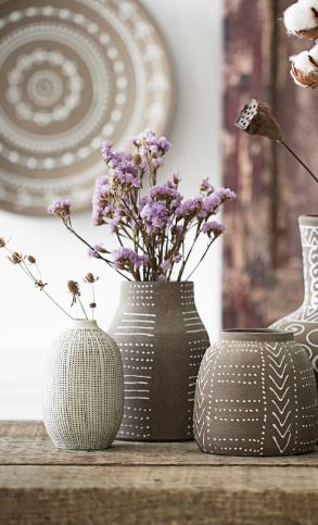Vase Stoneware Textured Off White & Black Dots 3.5"h by Homeportonline