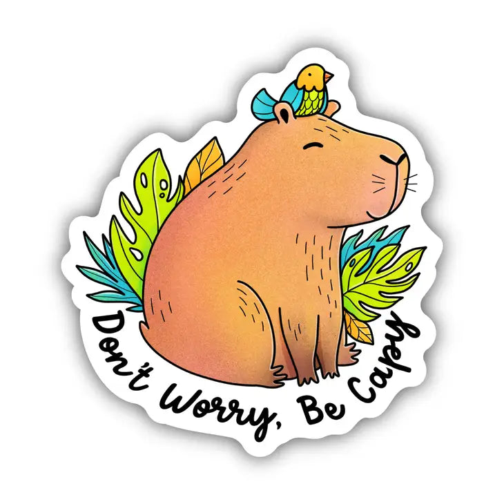 Don't Worry, Be Capy Capybara and Bird Sticker by Wild Lark
