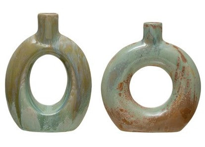 Vase Stoneware Cut-Out Opal Reactive Glaze Celadon 2 Styles (Sold Individually) by Homeportonline