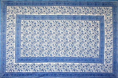 Tapestry Twin Size Rajasthan Print Floral Blue & White by Homeportonline