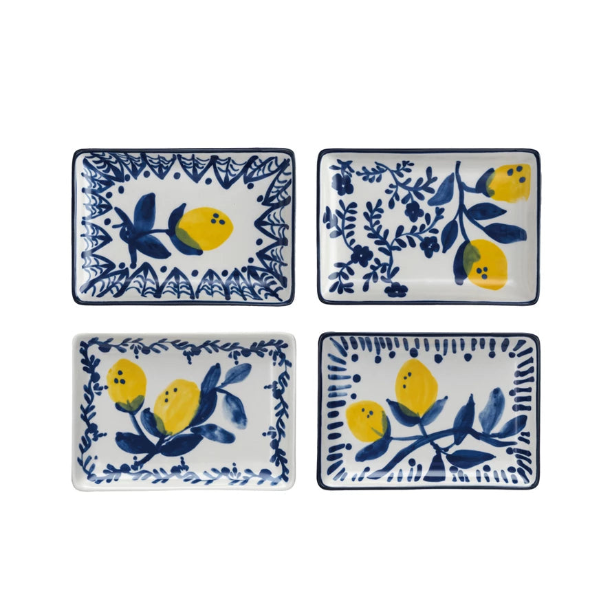 Hand-Painted Stoneware 3" Square Dish w/ Lemons, 4 Styles by Homeportonline