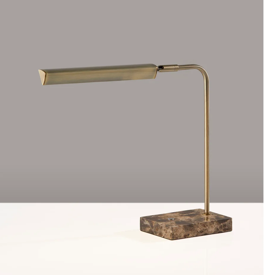 Reader Desk Lamp LED 15" High Antique Brass & Marble by Homeportonline