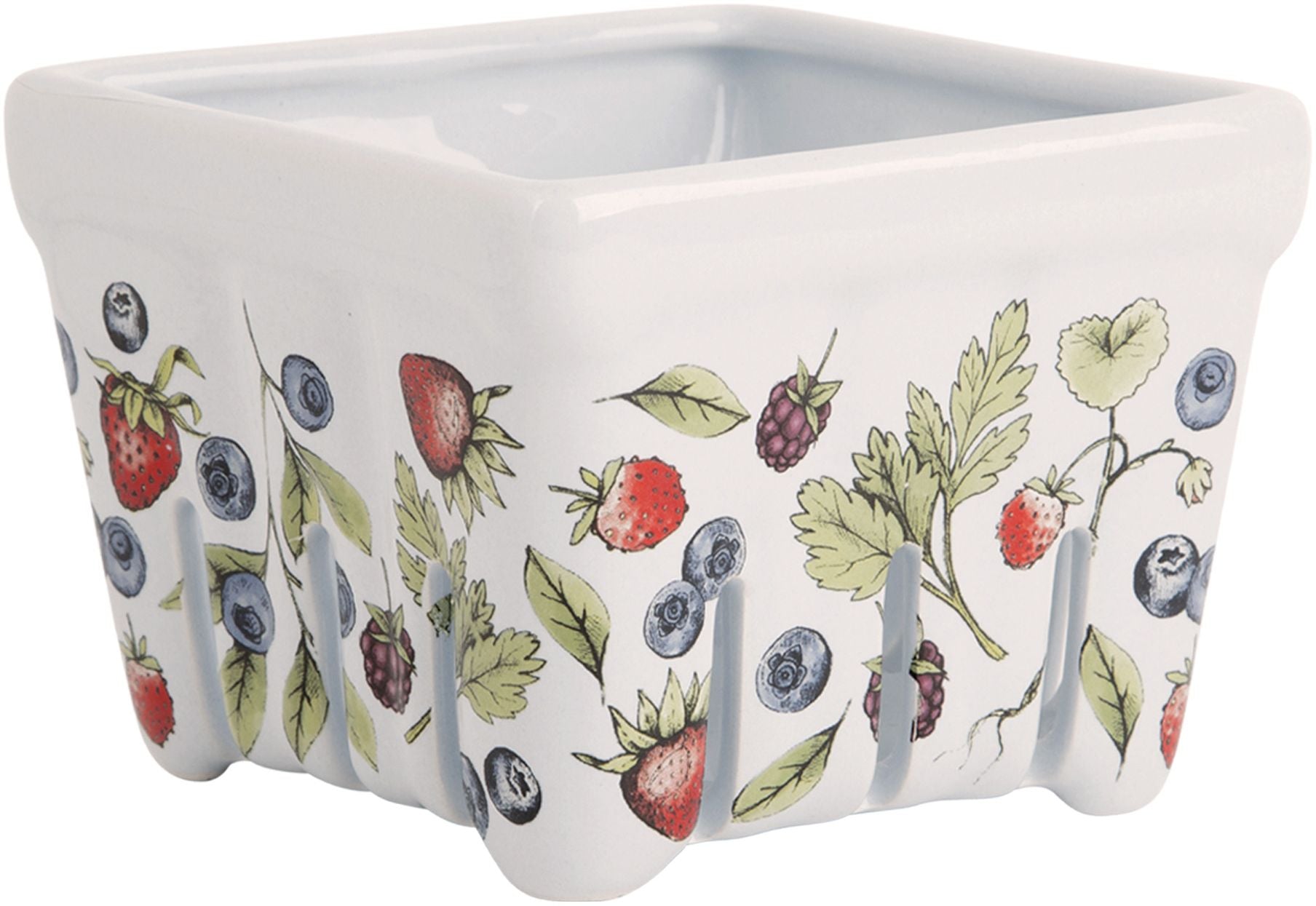 Ceramic Berry Strainer - White Hand-painted Berry Garden by Homeportonline
