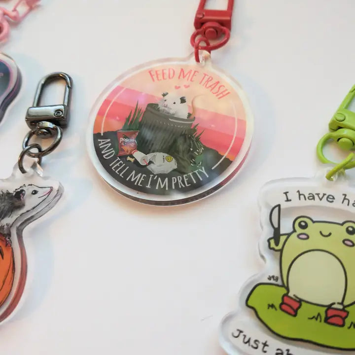 Cute Animal Keychains - Possum, Raccoon, Frog Key Fob