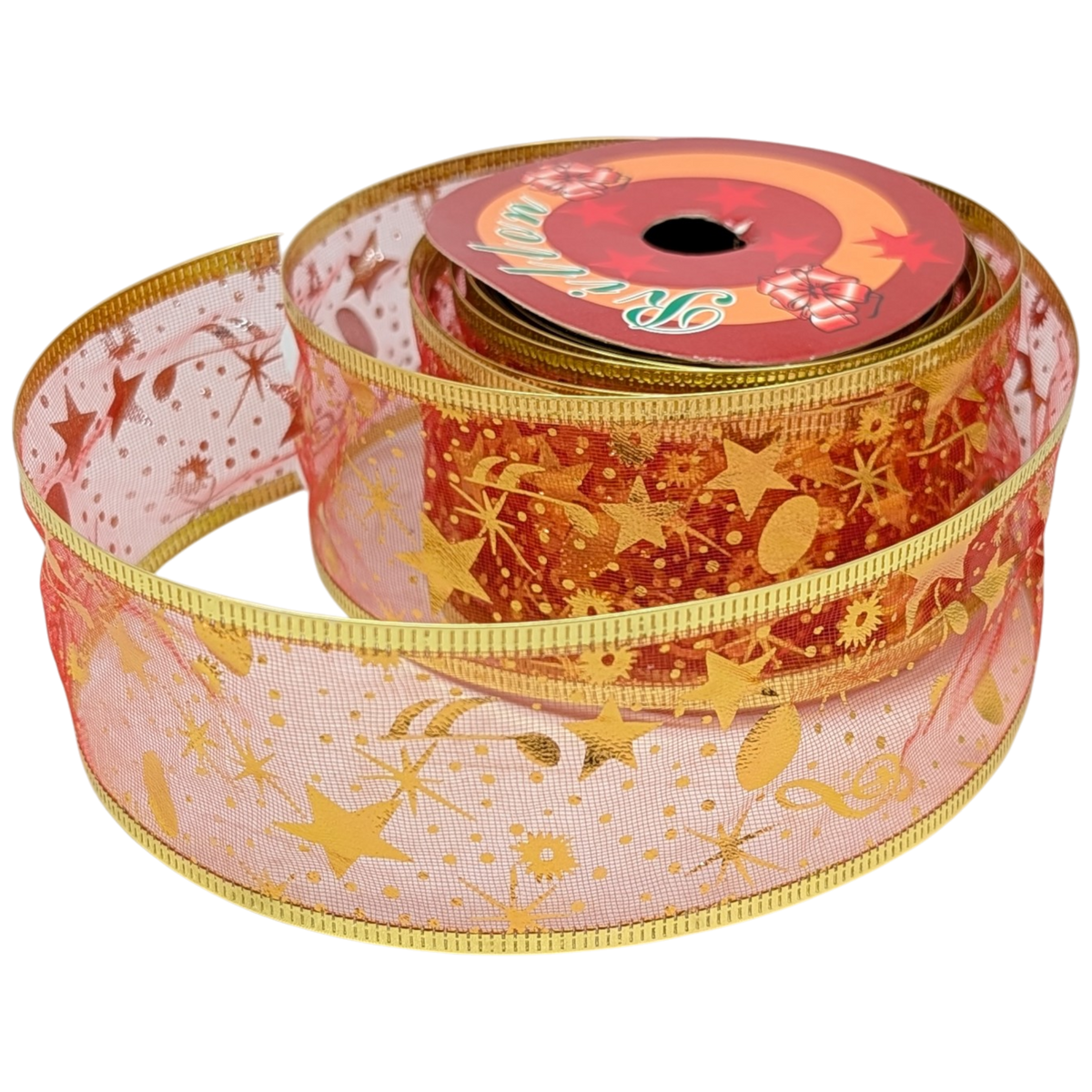 Sheer Wire-edged 2 inch Ribbon - 27 Feet - Red