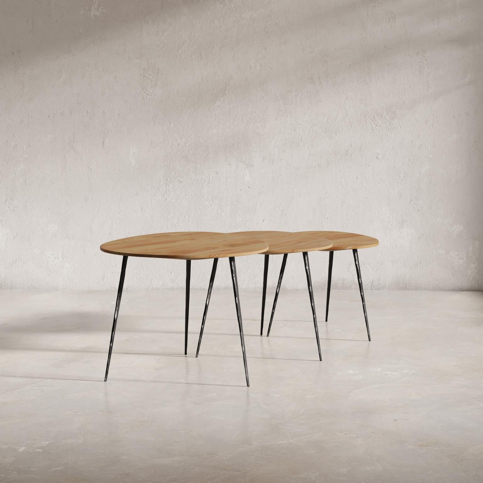 Global Archives Reeves Nesting Tables Mango Wood Natural Set of 3 by Homeportonline