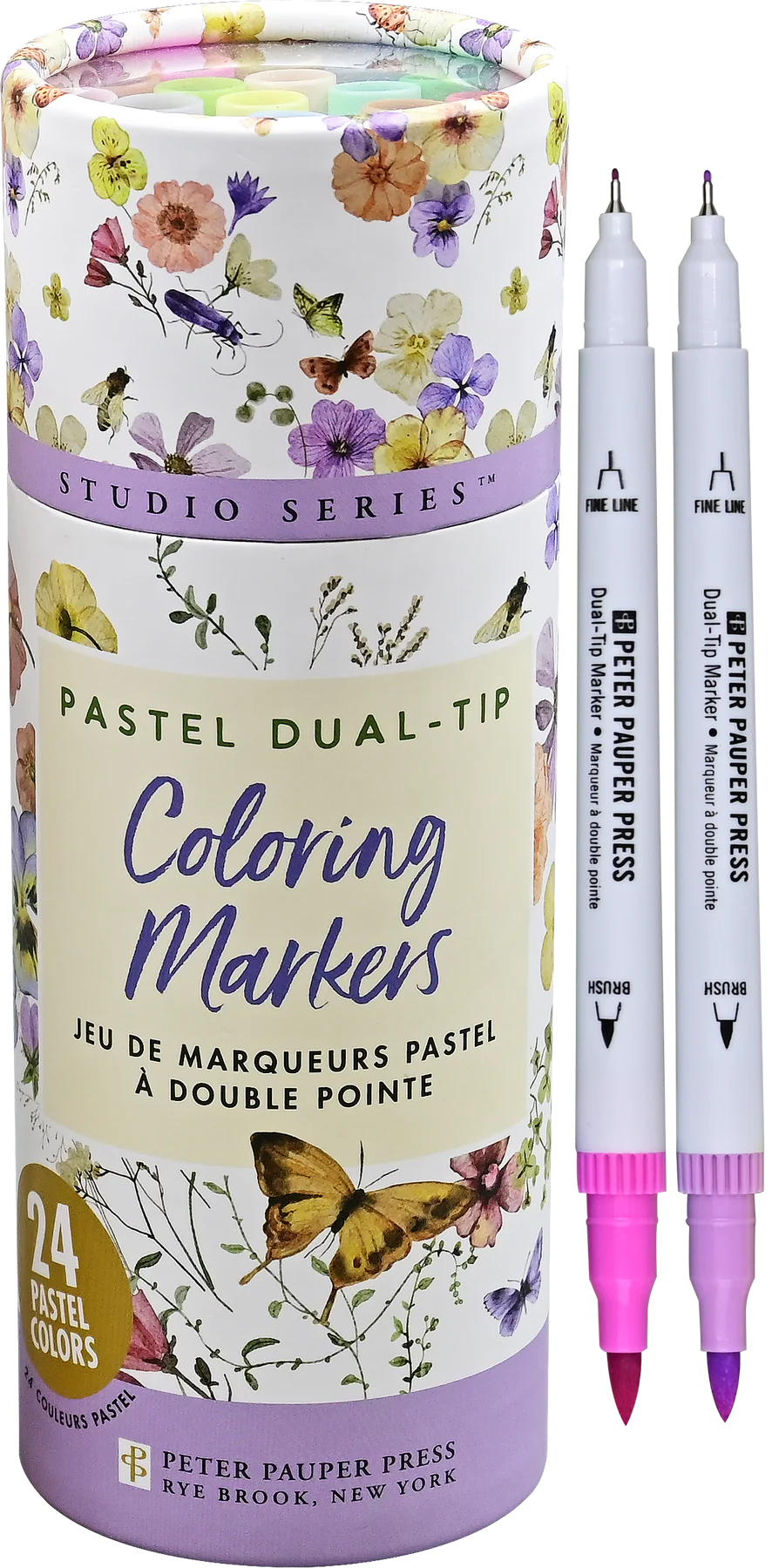 Art Center Markers Pastel Dual Tip 24 Colors Floral Cylinder Box by Homeportonline