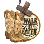 Western "Walk By Faith" Resin Ornament
