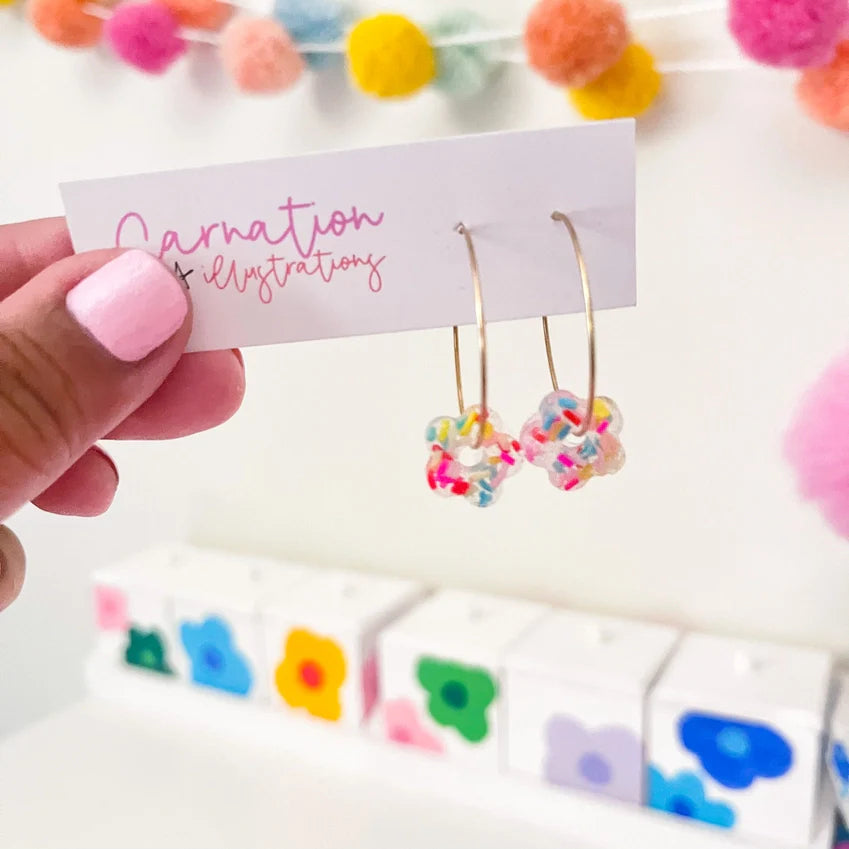 Confetti Resin Earrings - Flower Hoops