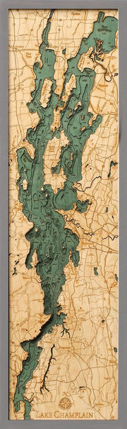 Lake Champlain Map 3 D 13.5 X 43 - Grey Frame by Homeportonline